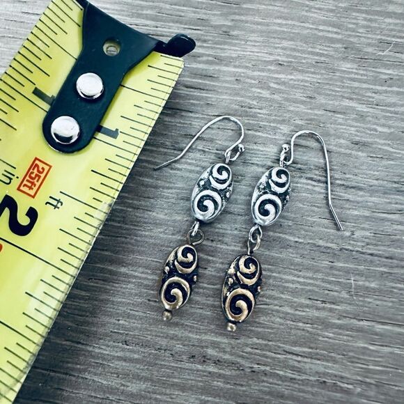 Premier Designs Gold Silver Antiqued Scroll Drop Earrings - Picture 4 of 4